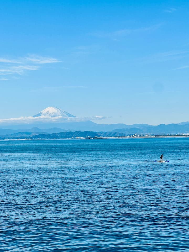 Scenic view of Mt. Fuji across the sea from Kamakura