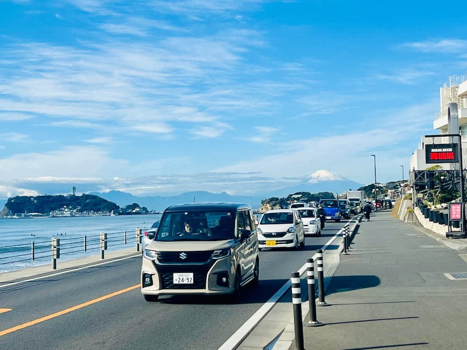 Scenic view of Mt. Fuji across the sea from Kamakura