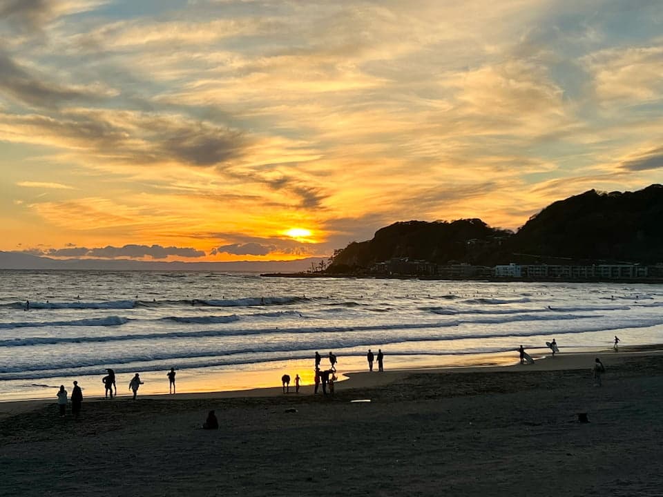 Breathtaking sunset view from Shichirigahama beach in Kamakura