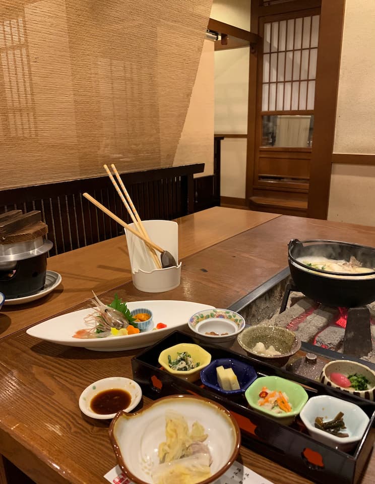 Traditional Japanese dinner served in the room at Marukoma Hot Spring Hotel