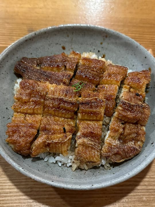 Signature Unadon at Usuya, an unagi restaurant in Kyoto: Delicious grilled eel rice bowl