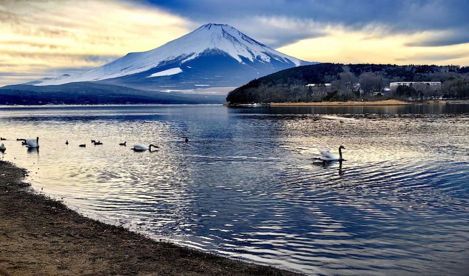 Breathtaking view of Mt. Fuji from Lake Yamanaka