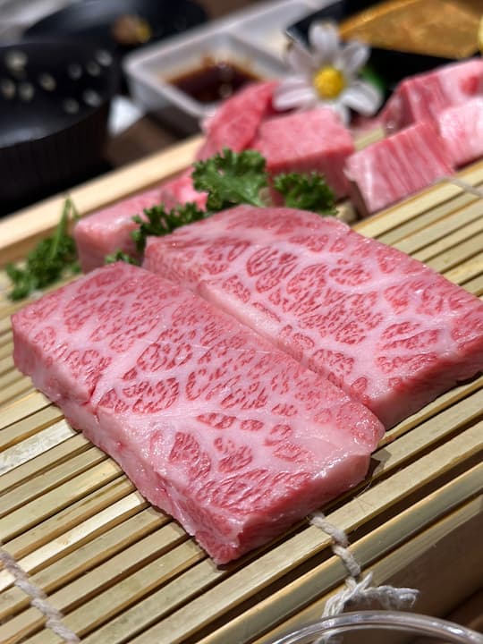 A5 premium wagyu beef from Yakiniku Seizaemon Fuji-Q Highland Station, a Japanese BBQ restaurant at the foot of Mount Fuji