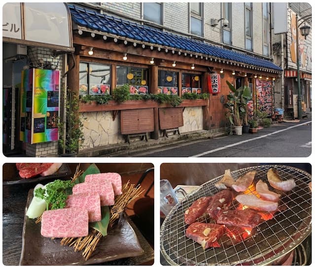 Front view of Genchan Charcoal Grilled Meat in Shinjuku, Tokyo, highlighting its affordable wagyu BBQ, including A4-grade beef