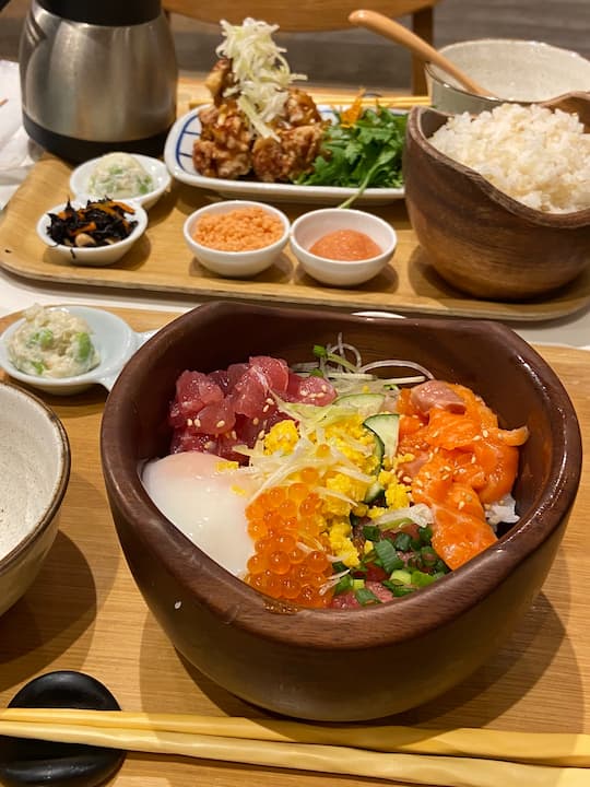 Chazuke with tea over rice and sashimi at Komeraku